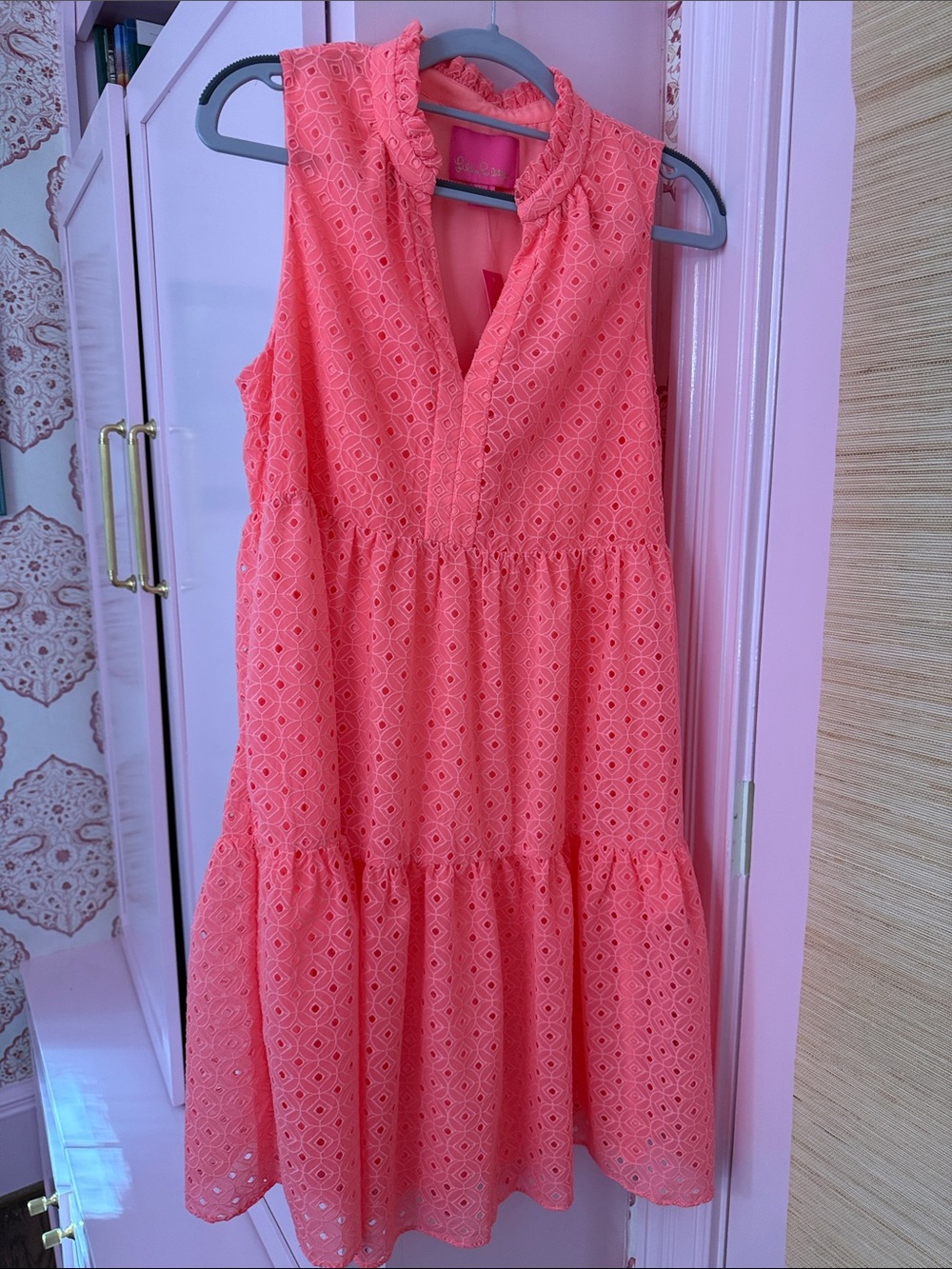 Lilly Pulitzer Coral Eyelet Tiered Sleeveless Dress